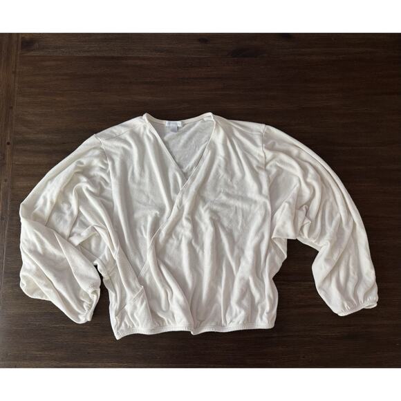 Beyond Yoga Ballet Wrap Top Cream Slouchy Soft Elastic Waist Relaxed L - Picture 1 of 8